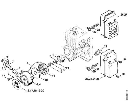 Sopladores (BG, BR) BR 420 C Mecanismo de arranque, Silenciador de la marca Stihl