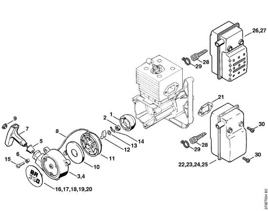 Sopladores (BG, BR) BR 420 C Mecanismo de arranque, Silenciador de la marca Stihl
