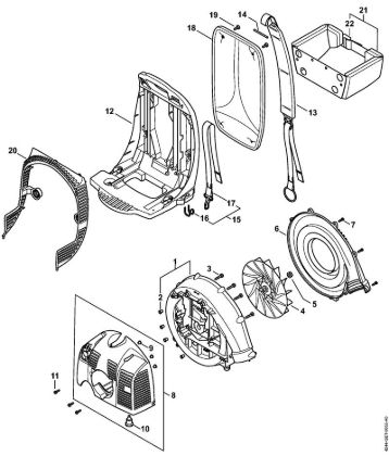 Sopladores (BG, BR) BR 430 Carcasa del ventilador, cubierta, placa del espaldar de la marca Stihl