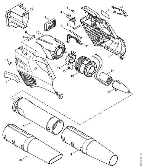 Sopladores de baterí­a (BGA) BGA 56 Carcasa de la empuóadura, Motor eléctrico, Ventilador de la marca Stihl