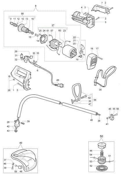 Complete illustrated parts list TR 100 E Electric trimmer