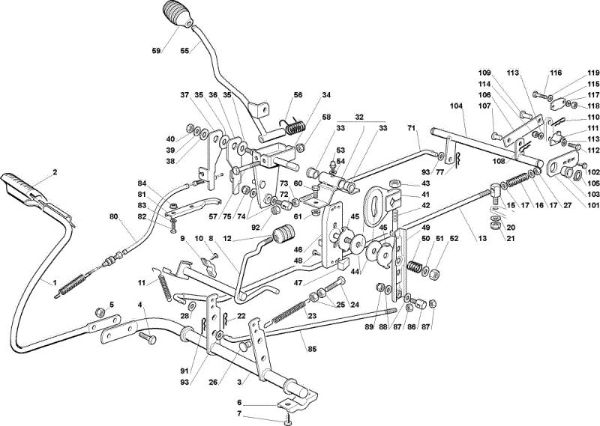 Brake and gearbox controls OM 72C/12,5H Cat.2010 Garden tractor