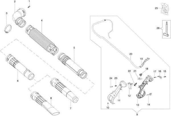 Blower lance assy and handle BV 270 BP Blower
