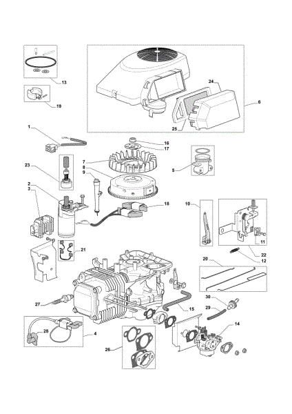 Starter, carburetor and air filter OM 72C/12,5KM Cat.2013 Garden tractor