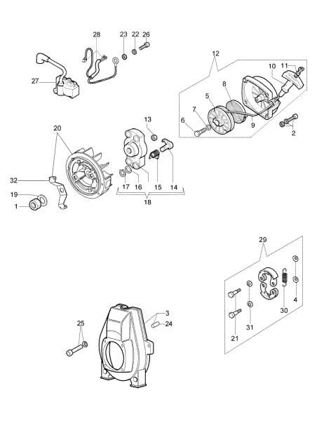 Starter assy and clutch OS 550 Ergo Cat.2013 Olive shaker