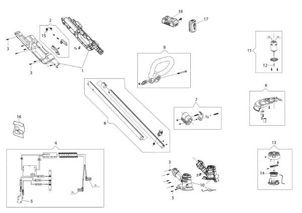 Complete illustrated parts list BC 200 Li-Ion Electric trimmer
