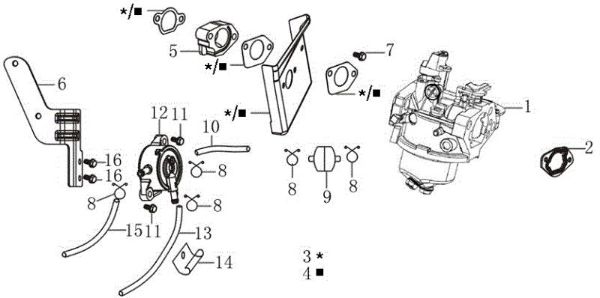 Carburetor OM 92/16KH (K1600AVD) Cat. 2017 Garden tractor