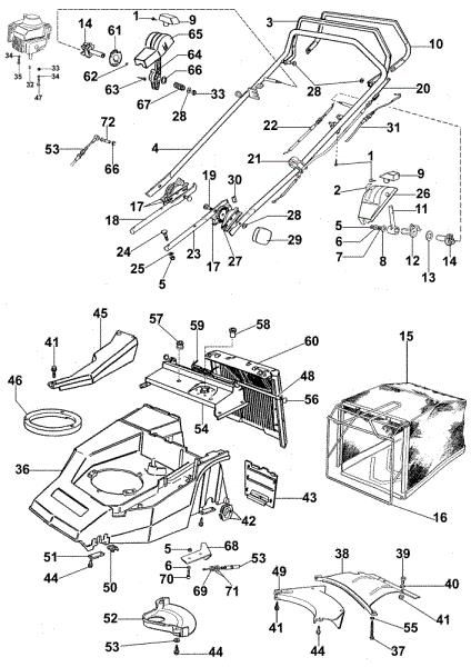 Old type handle (Until December 2002) LUX 53 TVI Lawnmower