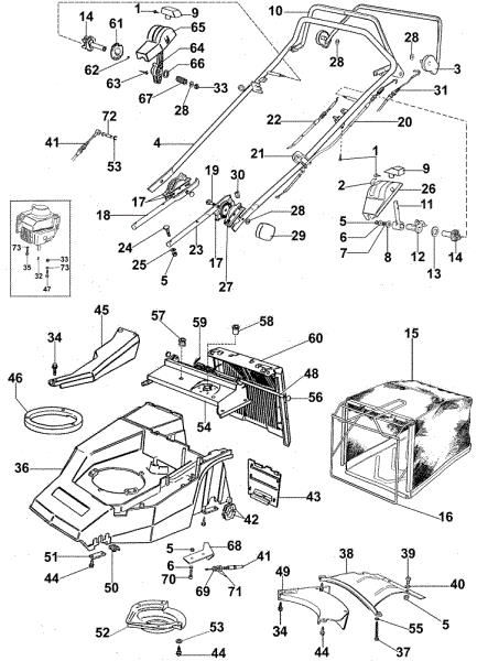 Old type handle (Until December 2002) LUX 53 KVF Lawnmower