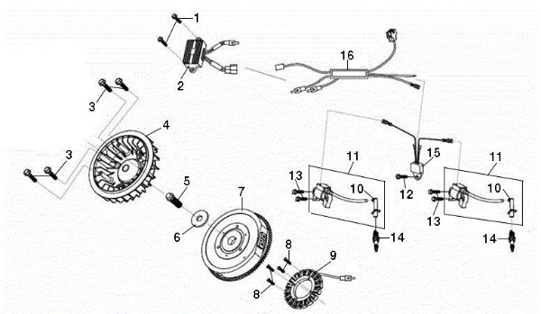 Flywheel and coil OM 106/24 KH (K2400AVD V-Twin) Cat. 2018 Garden tractor