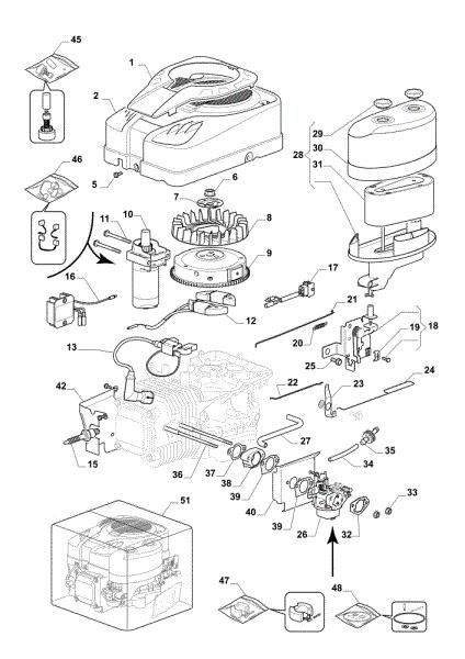 Starter, carburettor and air filter OM 103/16 K Cat. 2019 Garden tractor