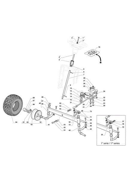 Steering arm OM 108L/18,5 H Cat. 2019 Garden tractor