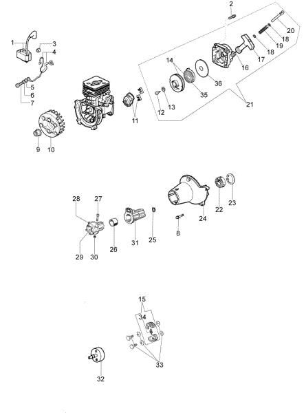 Starter assy and clutch BC 250 S Brushcutter