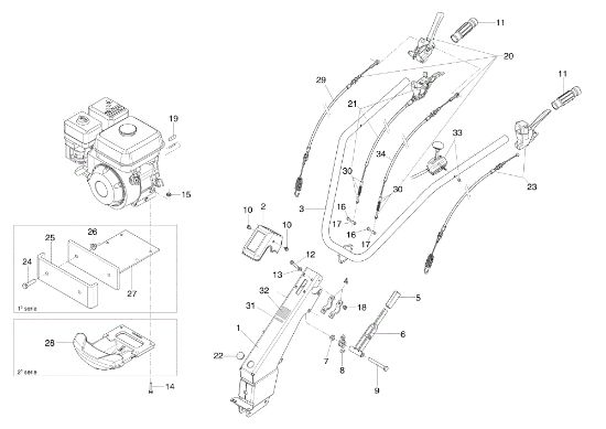 Columna y manillar BRIK (K700 H) Motocultivador